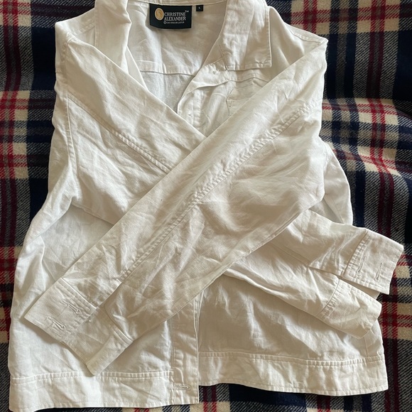 🧿White Collard Denim Style Top - Picture 5 of 7